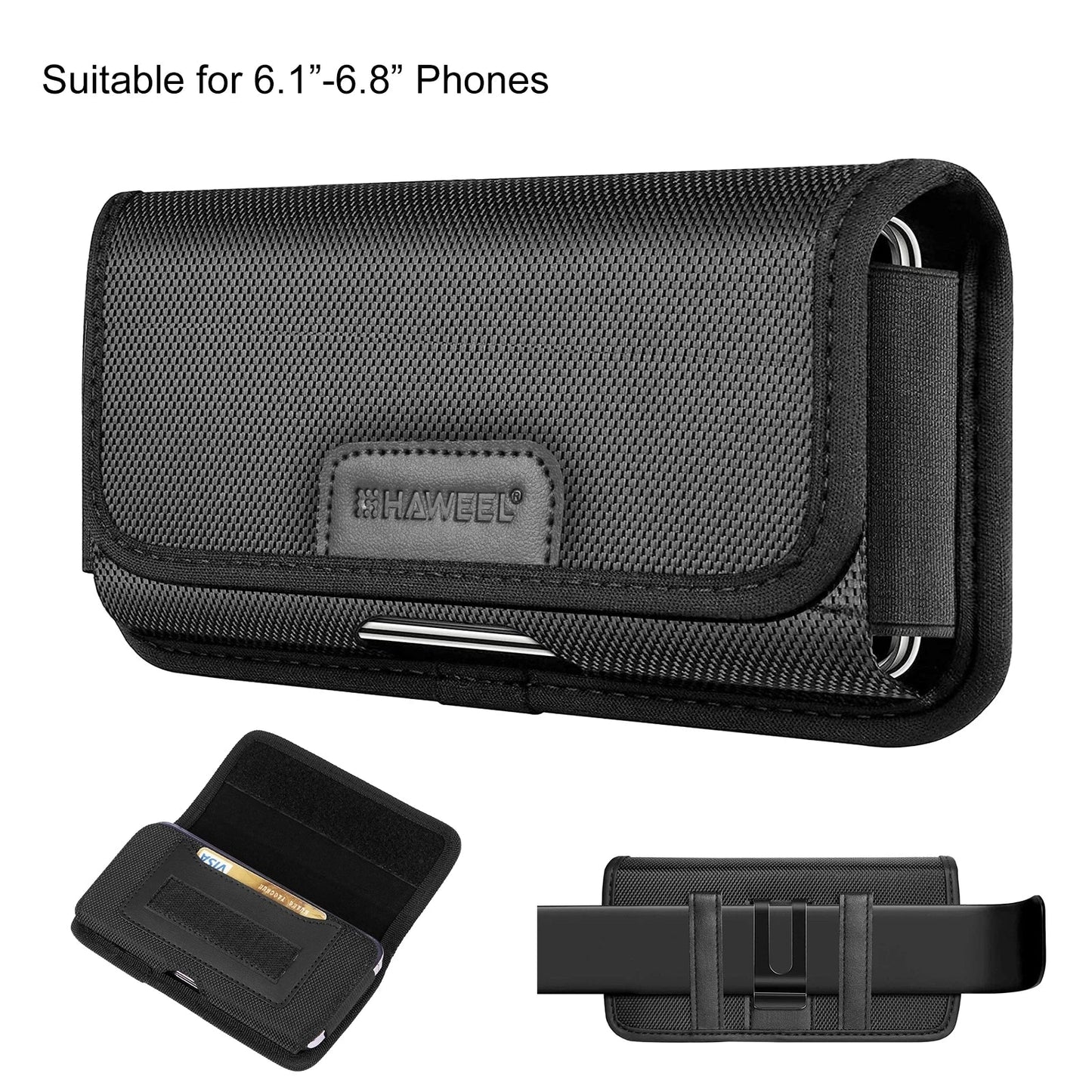 HAWEEL 6.1-6.8 Inch Nylon Cloth Phone Belt Clip – Horizontal Carrying Pouch with Card Slot, Phone Belt Bag