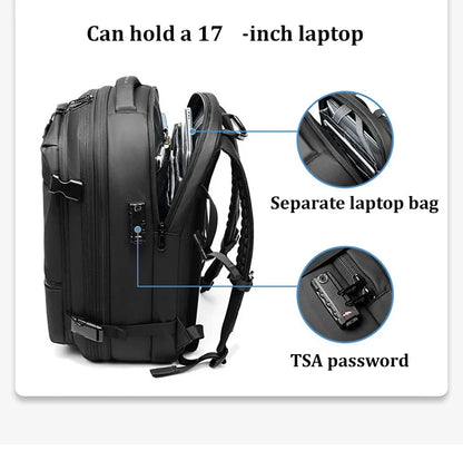 Men's Travel Backpack – Large Capacity 17-Inch Laptop Backpack, Business & Hiking Expandable School Bag