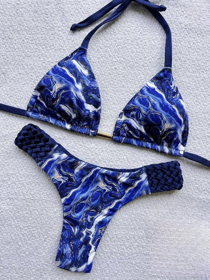 RUOTONSEPT Women’s Print Halter Bikini Set - High Cut Mini Thong Two-Piece Swimsuit Beach Swimwear