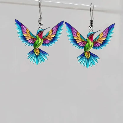 FTCY Acrylic Hummingbird Drop Earrings - Retro Colorful Bird Jewelry Gift for Women