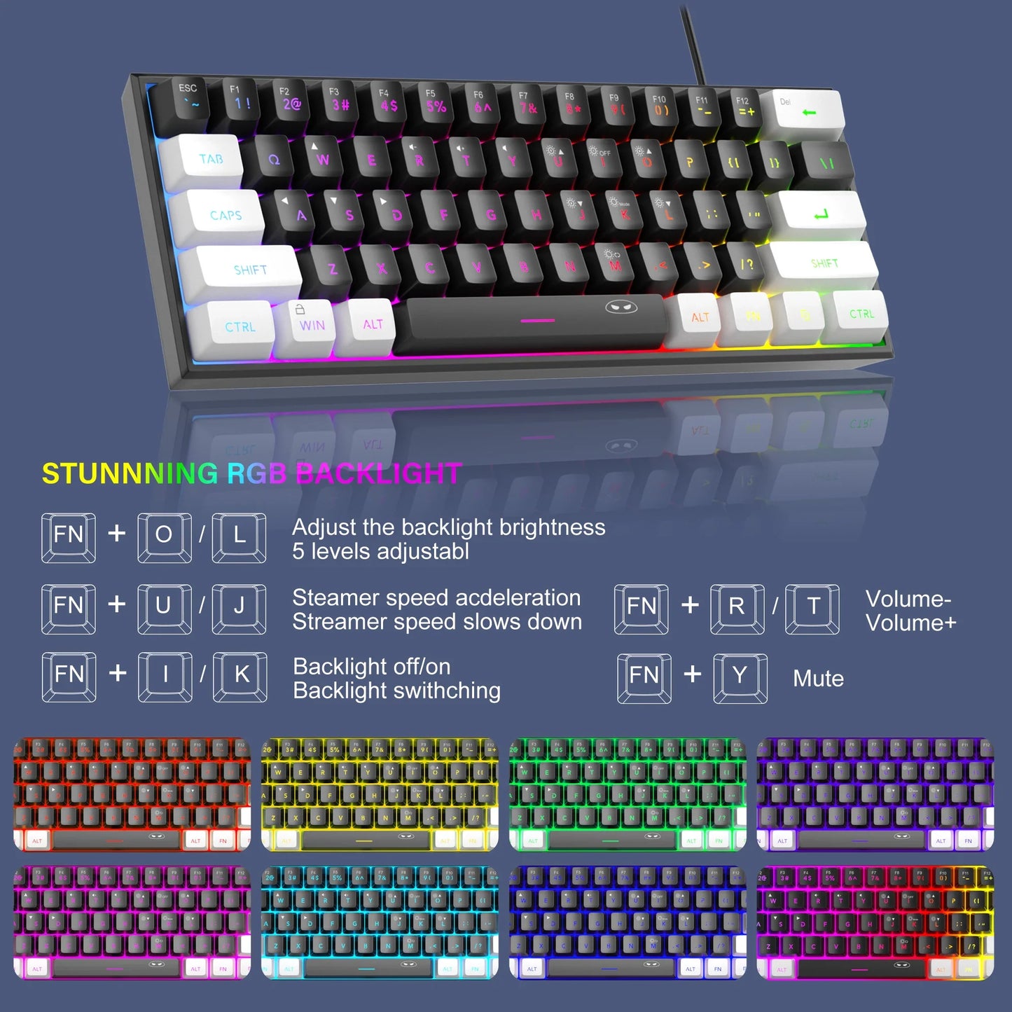 MageGee TS91 60% Compact Wired Keyboard – 61 Key RGB Backlit Portable Membrane Keyboard for Windows PC