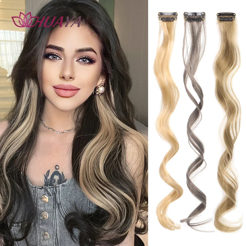HUAYA 18" Synthetic Clip-In Colorful Curly Hair Extension – Ombre Pink Purple Red Blue Hair Piece