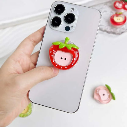 Cute Fruit Phone Holder - Resin Red Apple Foldable Phone Stand & Decorative Socket Grip