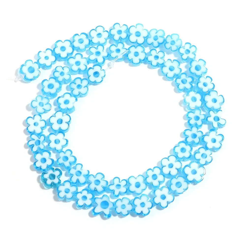 Colorful Lampwork Flower Beads - Thousand Flower Flat Plum Blossom Loose Beads for DIY Bracelet & Jewelry Crafts