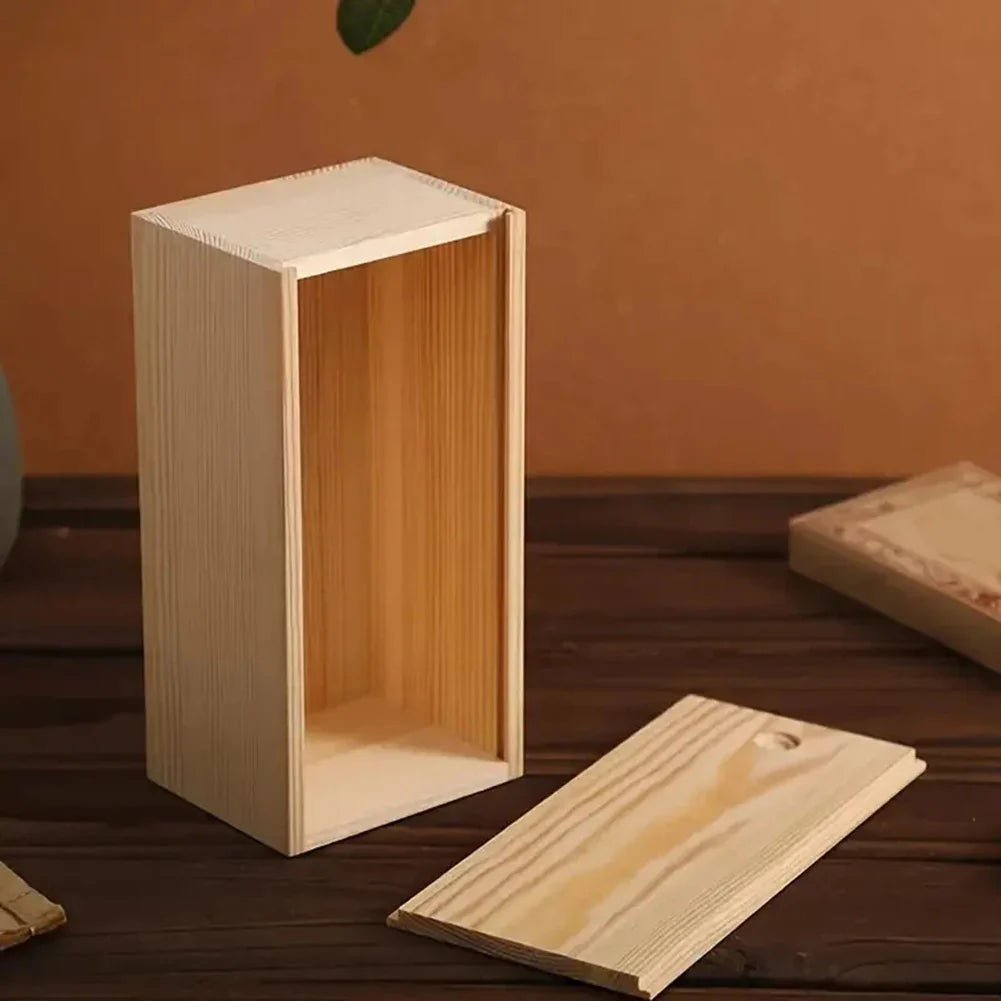 Pine Wooden Pull-Out Storage Box – Sliding Cover Jewelry Organizer, Log Drawer DIY Wooden Case