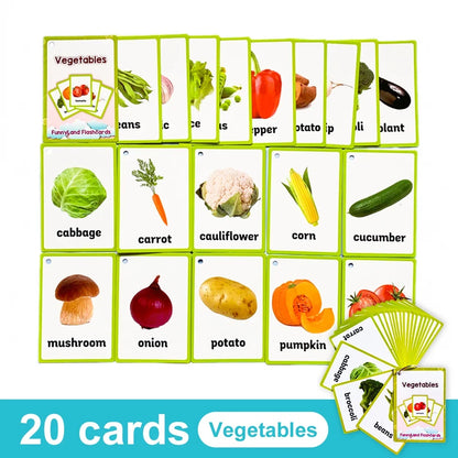 Kids English Vocabulary Flashcards - 26 Themes Fruits Animals Vehicles & Learning Activity Cards