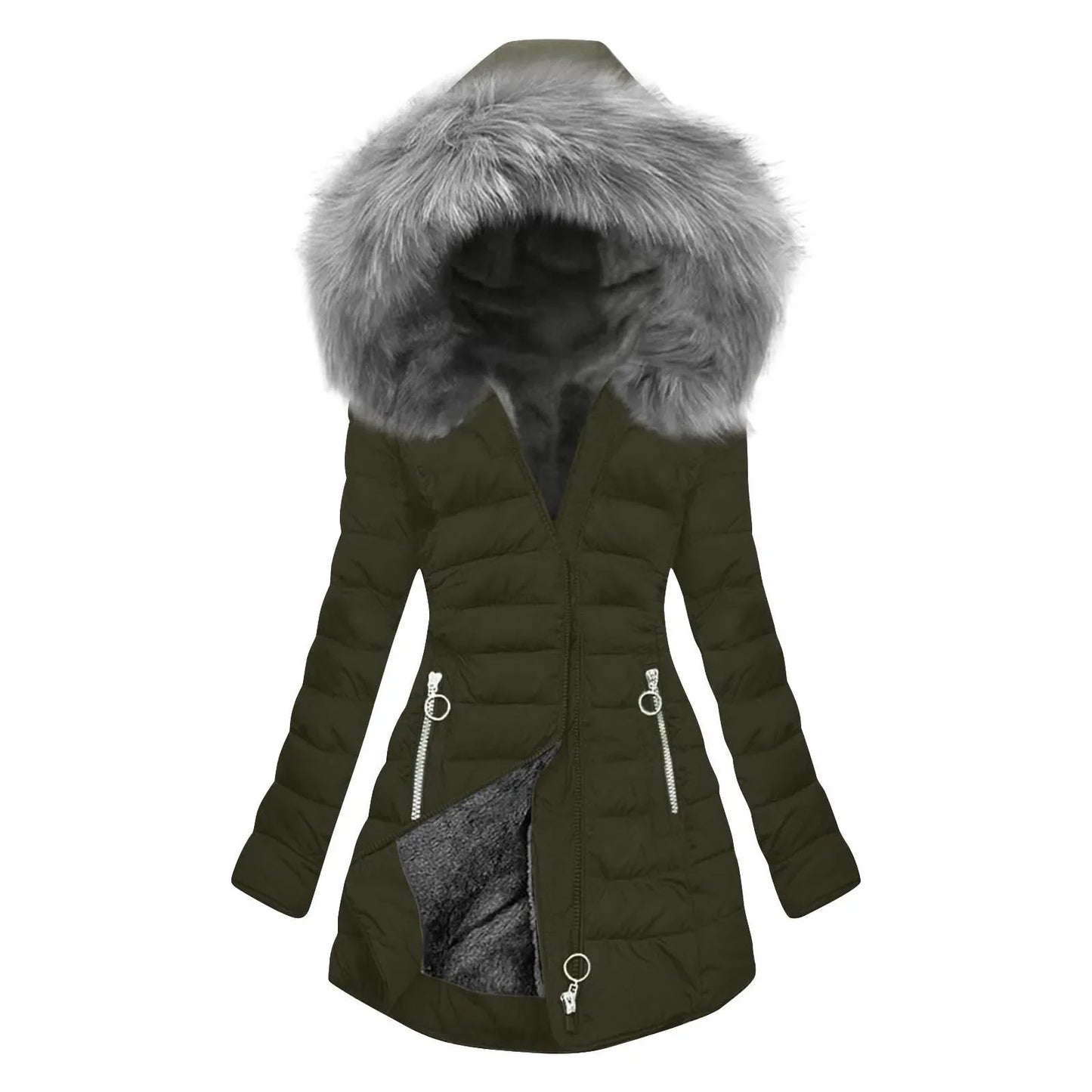 Women’s Plus Size Quilted Long Coat – Lined Mid-Length Hooded Winter Jacket, Warm & Windproof Outerwear