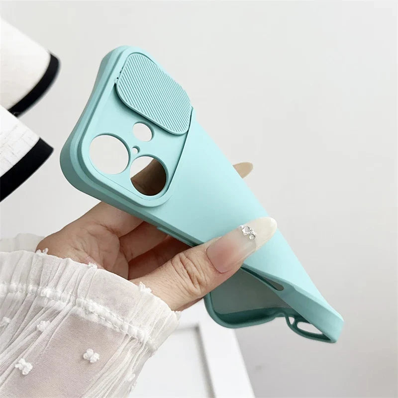 iPhone Slide Camera Lens Protector – Soft Silicone Shockproof Bumper Case for iPhone 7-16