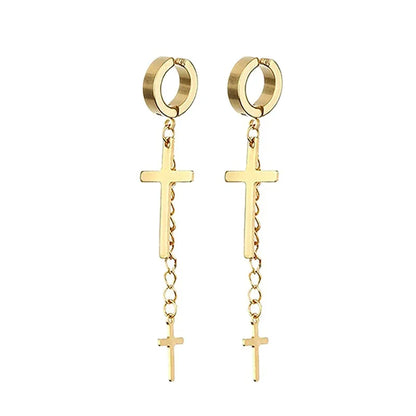 Gold Cross Huggie Hoop Earrings - Minimalist Dangle Charm Jewelry for Men & Women