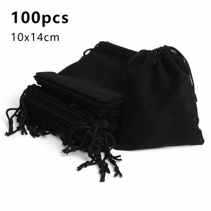 100pcs Velvet Drawstring Bags – Jewelry Gift Pouches for Wedding, Party, Sweets & Display (5x7/7x9/10x14cm)