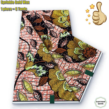 2026 African Real Wax Fabric - 100% Cotton Ankara Glitter Gold Print Batik Pagne for Women’s Fashion & Sewing