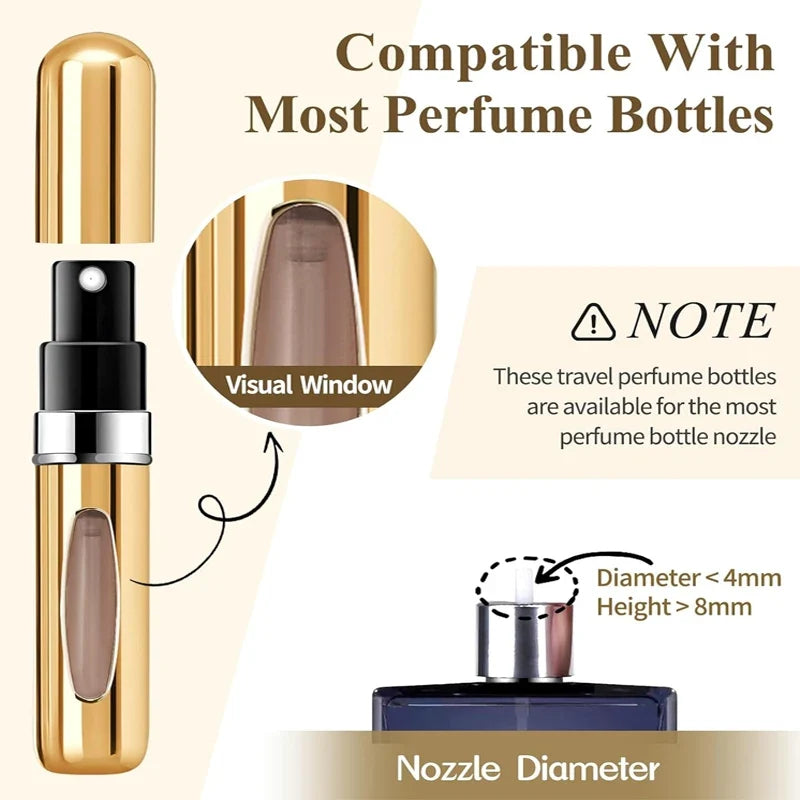 5ml Travel Perfume Atomizer - Portable Refillable Aluminum Spray Bottle for Perfume Cosmetics and Travel Use