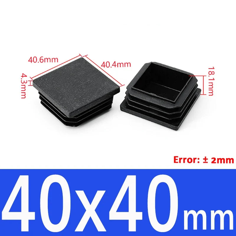 Black Square Tube End Caps - Plastic Blanking Plugs for Furniture, Tables & Chairs 10-100mm