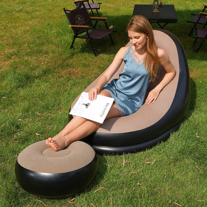 Inflatable Folding Lounge Chair Set - Portable Lazy Sofa Recliner Bed & Outdoor Footstool