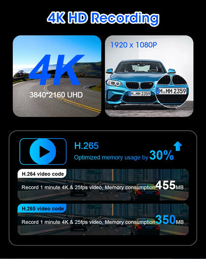 10/11.26" 4K Dash Cam — Dual-Lens Car DVR with Wireless CarPlay, Android Auto, GPS, WiFi, FM & AUX Video Recorder