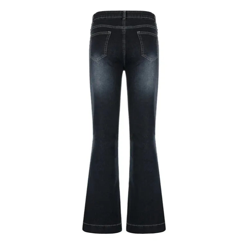 Y2K Low Waist Flare Jeans - Vintage Distressed Streetwear Cargo Pants