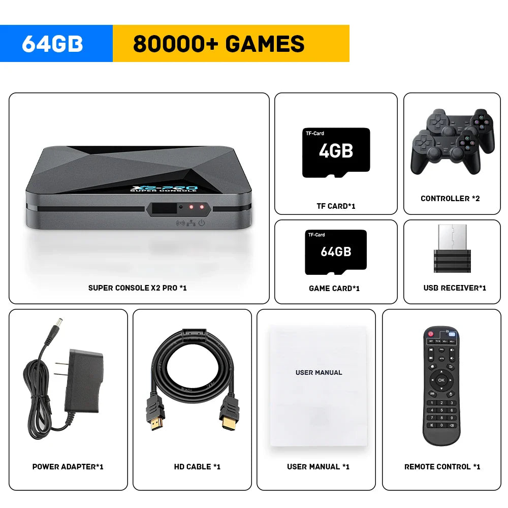 KINHANK Super Console X2 Pro Retro Game Box with 60,000 Built-in Games – Arcade, MAME, DC & SS Support with Wireless Gamepad Gift Set