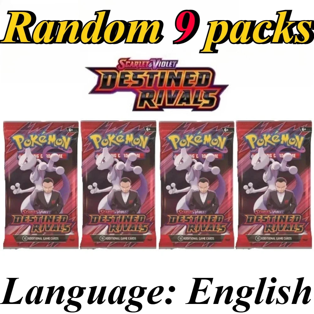 9 Pack Pokémon Trading Cards Set - English Booster Packs with Bright Stars, Prismatic Evolutions and Paldean Fates Gift Collection