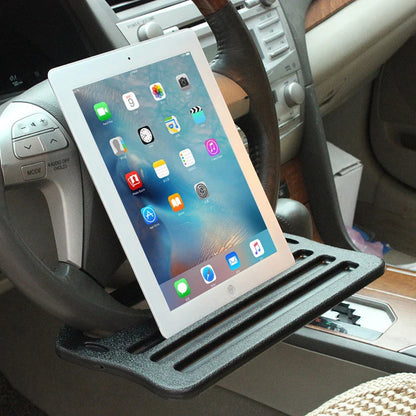 Portable Universal Folding Car Laptop Desk Mount — Steering Wheel Tray Table with Cup Holder for Work & Dining