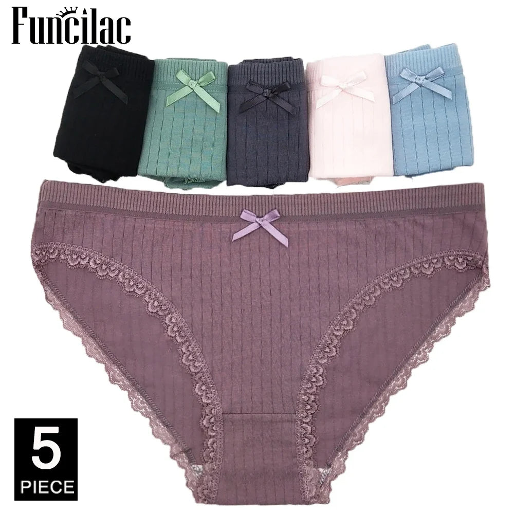 5 Pcs Women’s Cotton Panties Set - Soft Bikini Briefs Sexy Ladies Underwear Comfortable Everyday Briefs