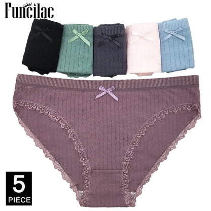 5 Pcs Women’s Cotton Panties Set - Soft Bikini Briefs Sexy Ladies Underwear Comfortable Everyday Briefs
