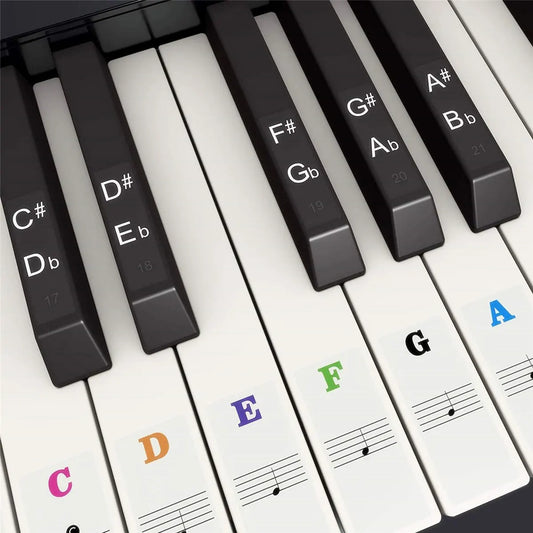 Piano Keyboard Note Stickers - Removable Music Key Labels for 37 49 54 61 88 Key Electronic Pianos & Keyboards