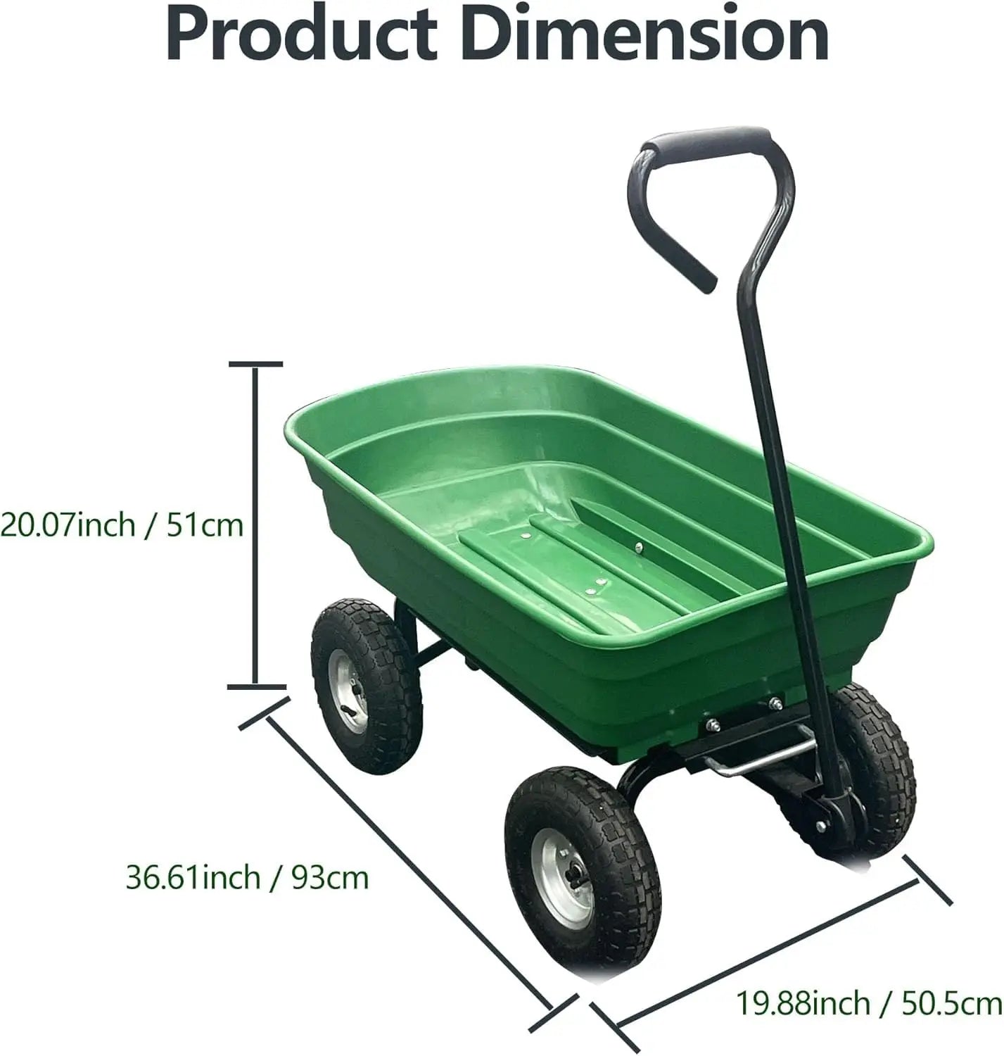 Heavy Duty Poly Yard Dump Cart - 1200LB Towable Utility Wagon with Dual Wheels for Landscaping & Hauling