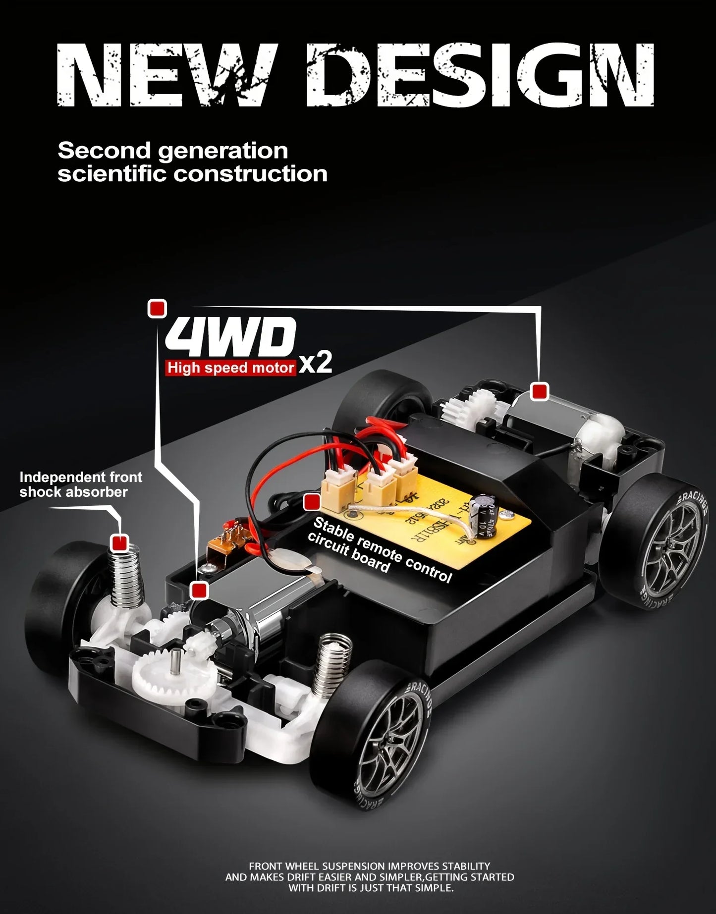 1:24 4WD RC Drift Car – High-Speed 20KM/H Remote Control Racing Toy with Turbo, 2-Speed & LED Lights for Kids & Adults