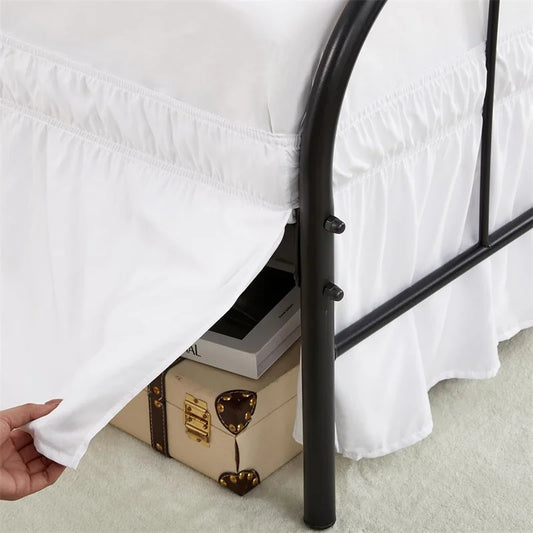 Soft Cozy White Ruffle Bed Skirt with Split Corners – Elastic Wrap-Around Bed Skirting, Easy Install 15-Inch Drop Bedding Decor