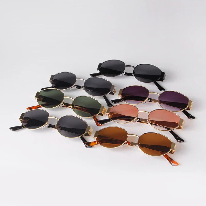 Retro Metal Frame Oval Sunglasses | Brand Designer Driving Aviation Shades for Women Men | Luxury Small Sun Glasses UV400