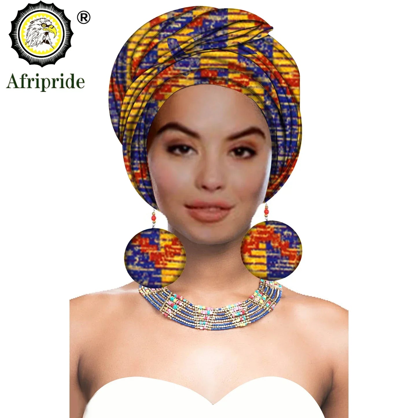 African Turban Headwrap - Nigerian Ankara Headscarf with Matching Earrings