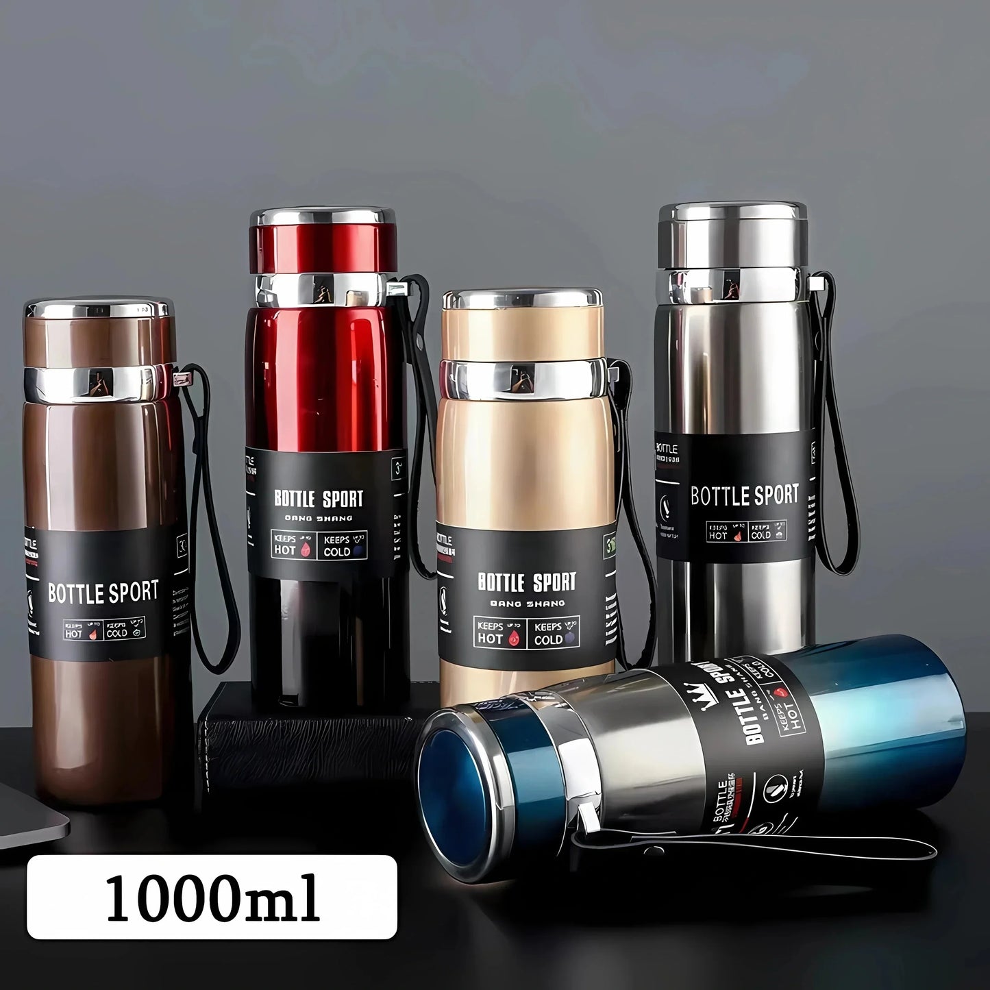 1L Stainless Steel Thermal Water Bottle – Vacuum Insulated Thermos Flask for Hot & Cold Drinks, Coffee & Tea Travel Bottle