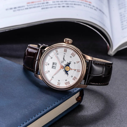 Sugess Moonphase Men’s Automatic Mechanical Watch — 40MM Stainless Steel with Seagull ST2528 Movement and Blue Sandstone Dial