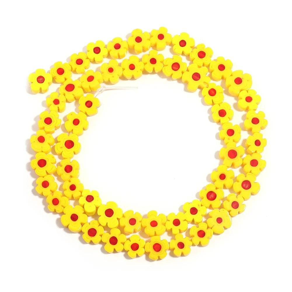 Colorful Lampwork Flower Beads - Thousand Flower Flat Plum Blossom Loose Beads for DIY Bracelet & Jewelry Crafts