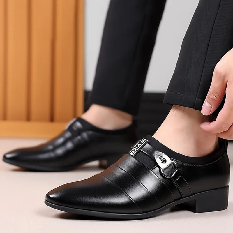 Men's Classic Leather Slip-On Shoes - Pointed Toe Oxfords for Business, Office & Weddings