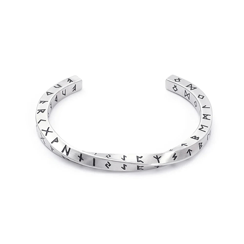New Vintage 316L Stainless Steel Mobius Bangle - Fashion Nordic Vikings Letter Bracelet for Men, Party Jewelry Gifts