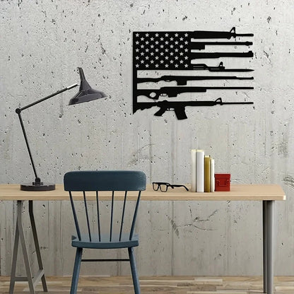 Gun Metal Flag Wall Art - Unique Black Metal Decor for Indoor Outdoor Living Room and Home Spaces