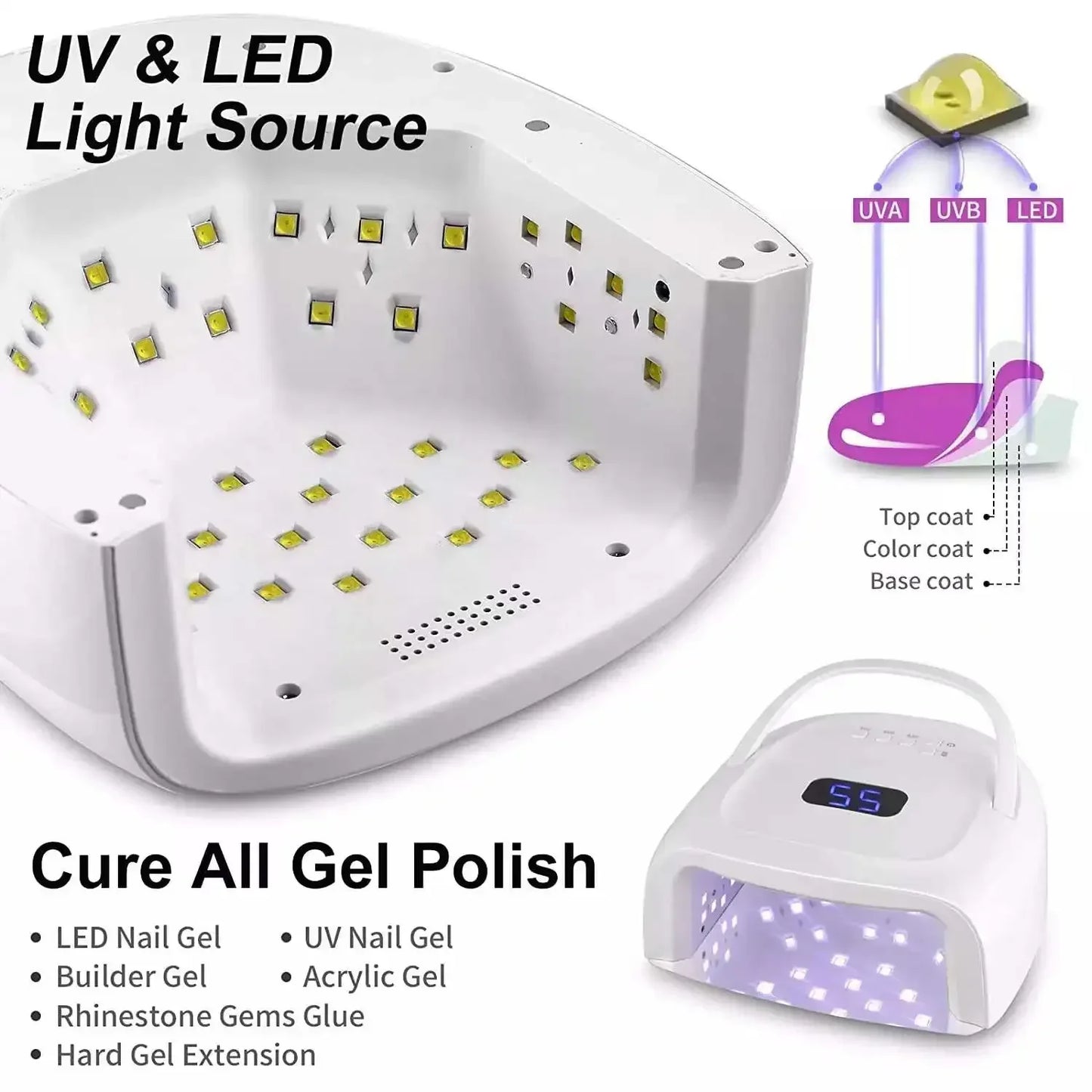 SUN UV S20 Rechargeable Nail Lamp - 60W Wireless UV LED Gel Polish Dryer for Manicure & Pedicure Nail Care
