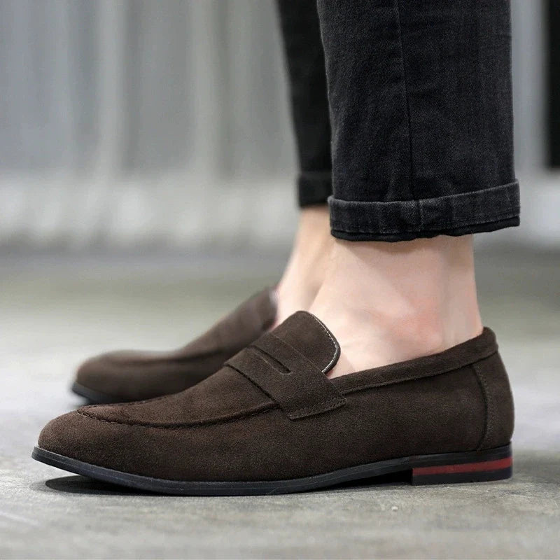 Men’s Suede Leather Slip-On Loafers - Lightweight Comfortable Driving, Party & Wedding Shoes