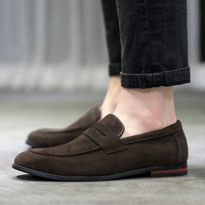 Men’s Suede Leather Slip-On Loafers - Lightweight Comfortable Driving, Party & Wedding Shoes