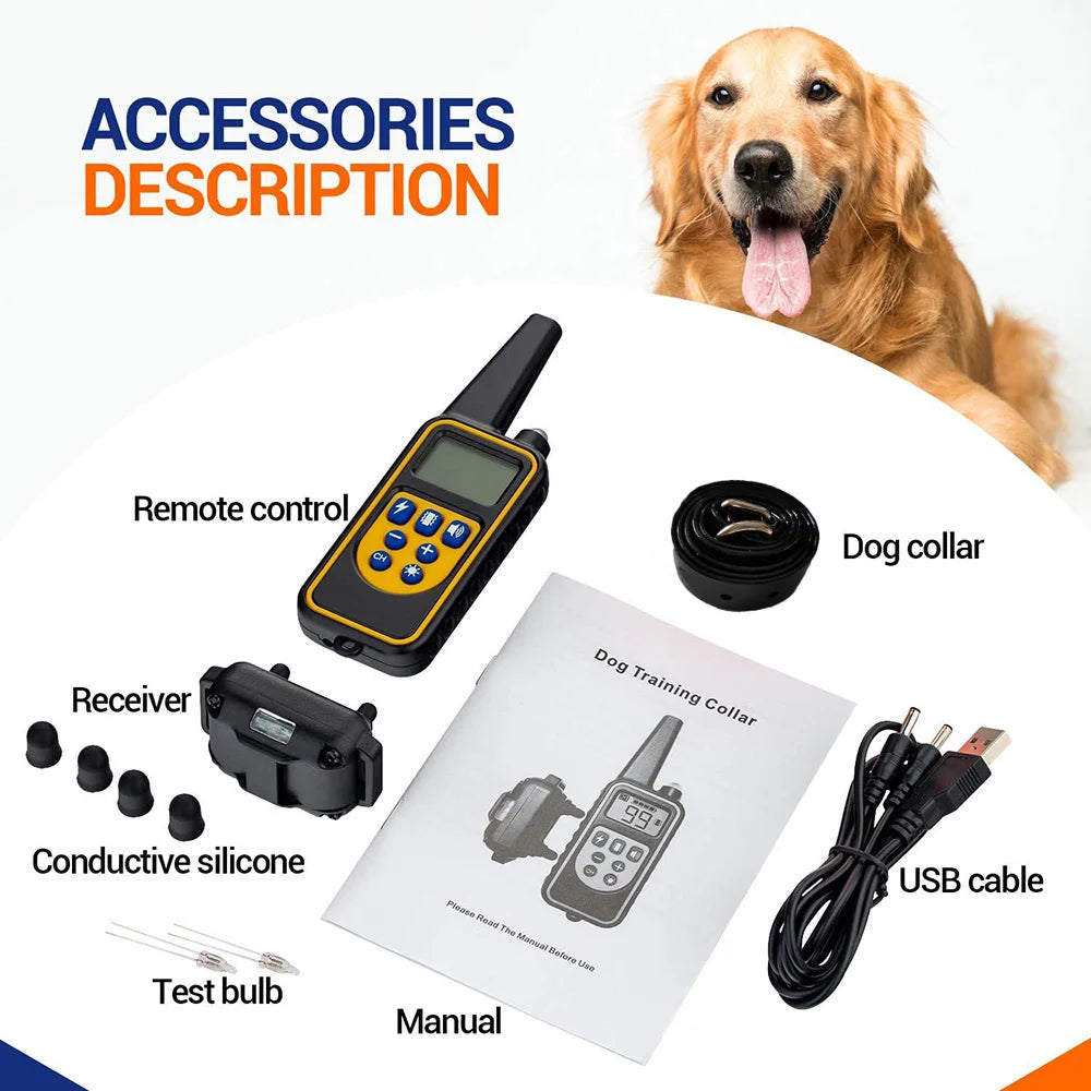 Electric Dog Training Collar - Detachable, Rechargeable Anti-Barking Shock & Vibration Collar for All Dogs with Clicker