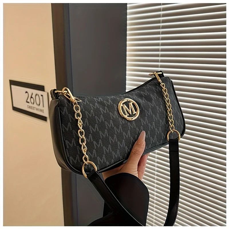 Vintage Letter Print Teenager Underarm Bag – Small Square Crossbody Handbag with Chain & Adjustable Strap