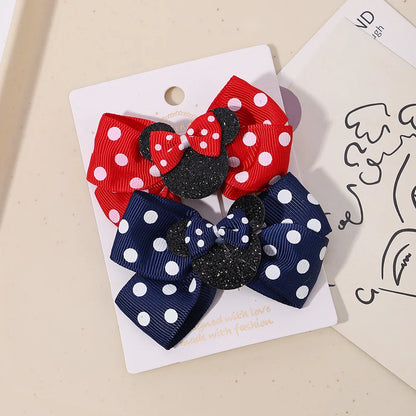 2pcs/Set Girls Polka Dot Bow Hair Clips – Cute Toddler Cartoon Hairpins, Baby Boutique Hair Accessories