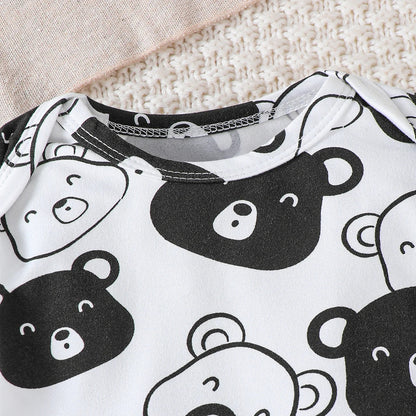0-9 Months Baby Boy Set – Little Bear Long Sleeve Bodysuit, Pants, Hat & Socks for Spring & Autumn Newborns