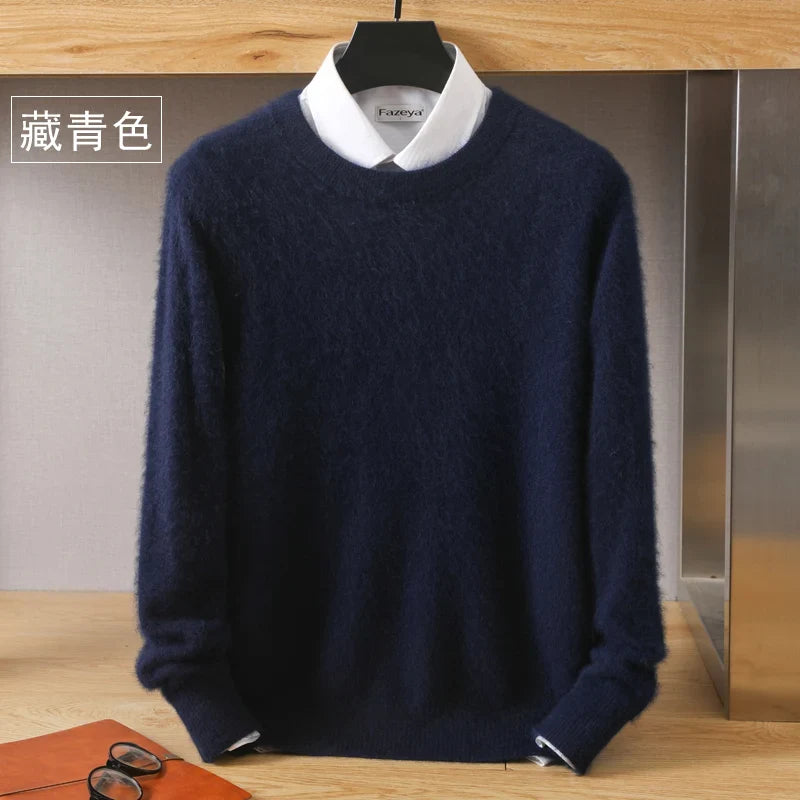 Men's Pure Mink Cashmere Sweater - O-Neck Long Sleeve Knit Pullover Autumn Winter Luxury Top