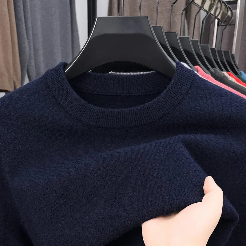 Men's Casual Diamond Pattern Sweater - Round Neck Long Sleeve Knitted Fashion Pullover Versatile Top