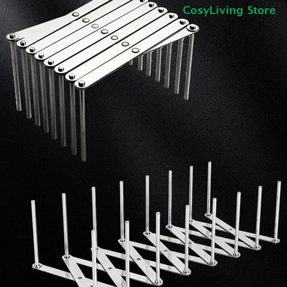 Foldable Stainless Steel Dish & Lid Rack - Retractable Pot Lid Organizer for Kitchen Tableware Storage