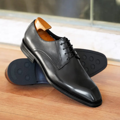 Men's Wood Grain Leather Derby Shoes - Square Toe Business Casual Office Dress Shoes