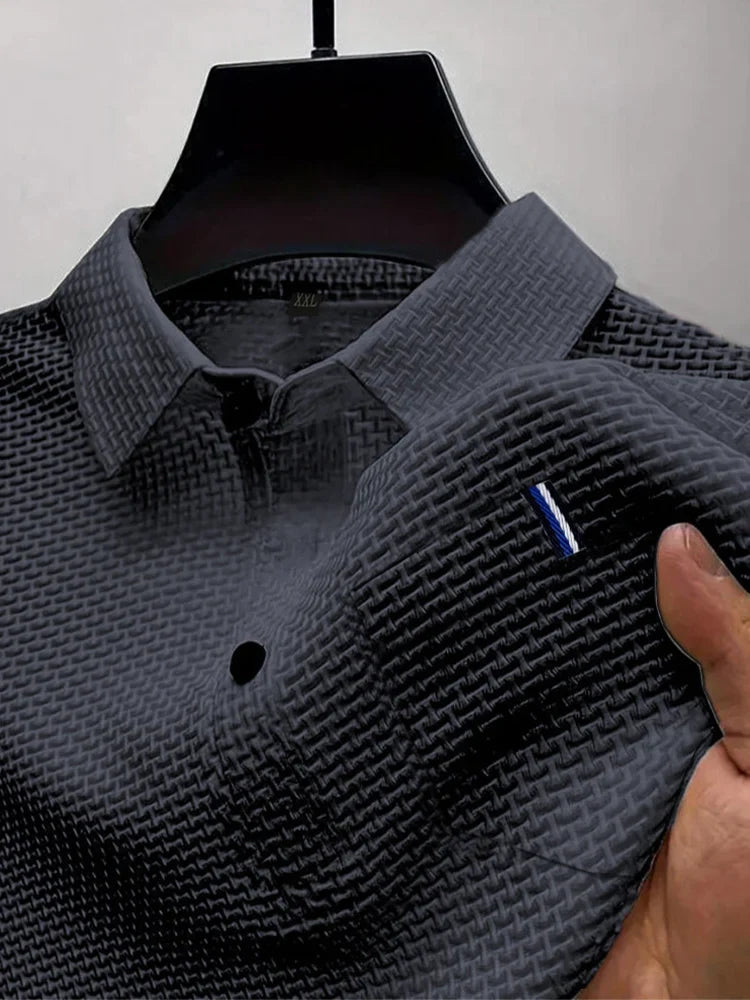 Men's Ice Silk Polo Shirt - Short Sleeve Summer Lapel Top with Pocket Design
