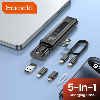 Toocki 5-in-1 OTG Adapter Kit – USB-C/Micro/Lightning Multi Converter with SIM & TF Card Storage Case, Compact Data & Charging Adapter for iPhone & Samsung Devices